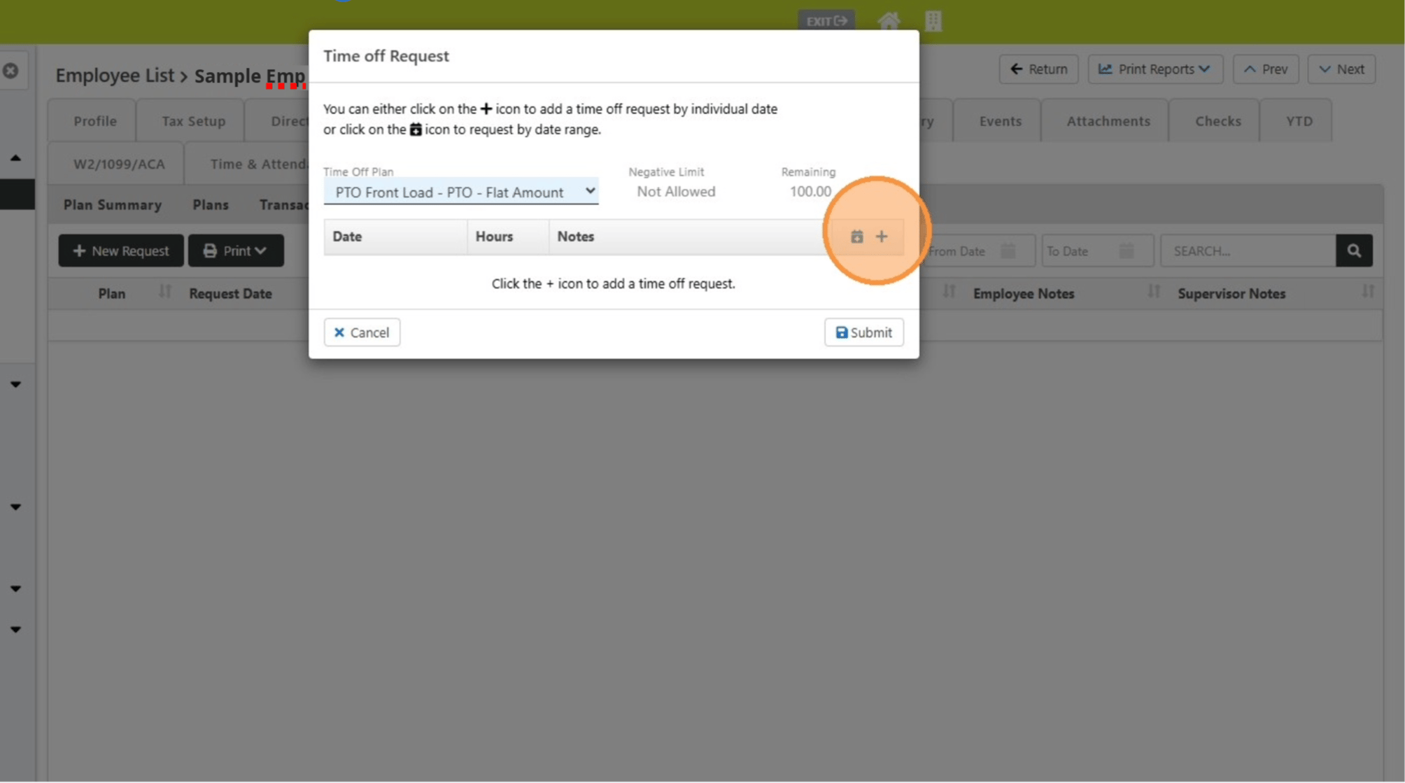 How do I manually enter my employee's PTO requests?